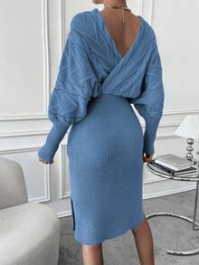 SHEIN Essnce Vestido Tipo Suéter Con Mangas De Murciélago Para Mujer - Azul - Ver 2