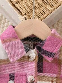 SHEIN 3入組嬰兒女童休閒校園風優雅格子外套裙套裝,附髮飾,適用於戶外活動 - 彩色 - 查看 7