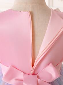 幼女花瓣裝飾絲帶和長拖尾正式禮服裙 - 粉色 - 查看 3