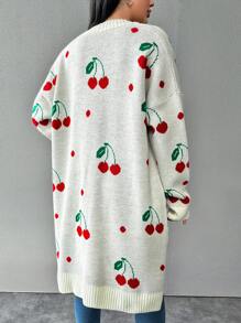 SHEIN Cottnline Kích thước lớn Của phụ nữ Mẫu anh đào Thả vai Tay áo dài Áo len Mở - trắng - Xem 2