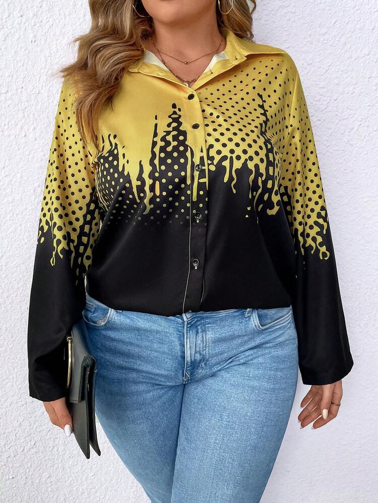 Plus Size Pattern Printed Long Sleeve Shirt