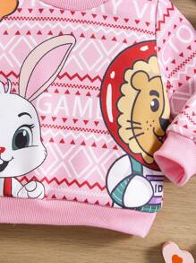 嬰兒女童卡通印花圓領長袖運動衫 - 粉色 - 查看 5