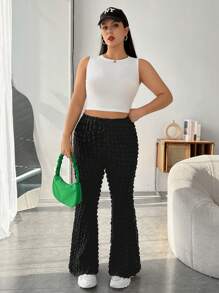 SHEIN EZwear 大码纯色喇叭裤 - 黑色 - 查看 4