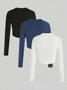 SHEIN Unity 純色插肩袖百褶t卹 - 彩色 - 查看 2