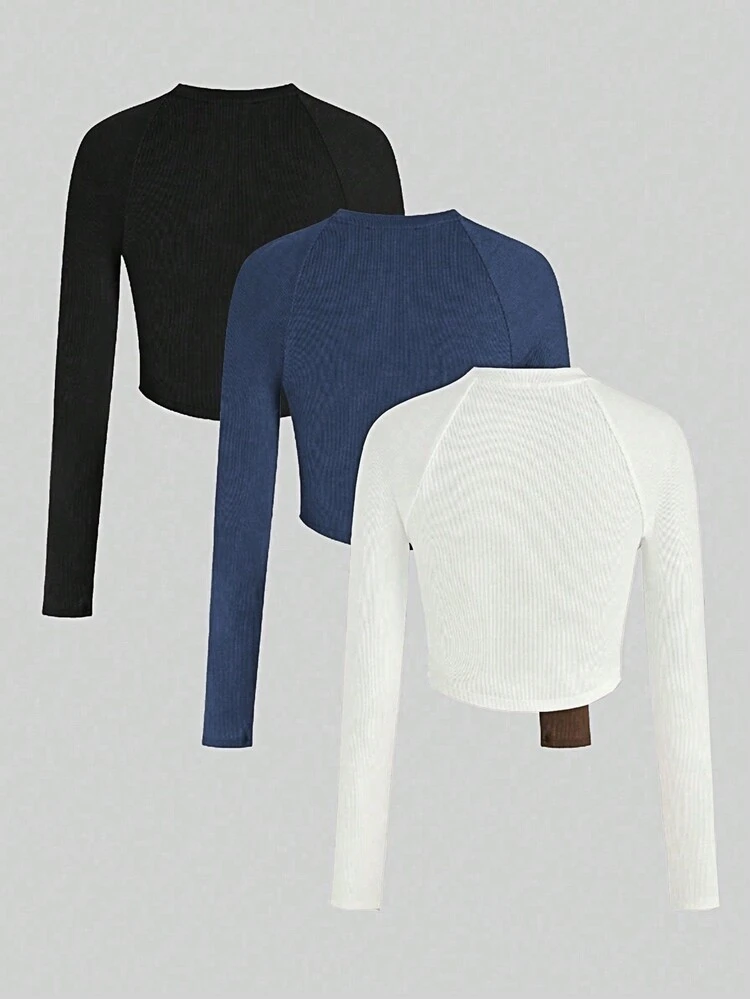 Solid Color Pleated T-Shirt With Raglan Sleeve Fall Cloth For Women