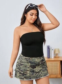 SHEIN EZwear Top fără bretele tricotat negru de mărime Plus