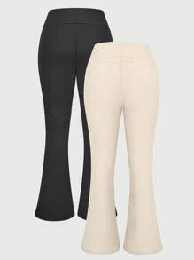 SHEIN Unity 高腰微喇叭抓絨保暖緊身褲 - 彩色 - 查看 2