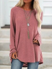 SHEIN LUNE Màu thuần Tay Raglan Áo thun - Hồng - Xem 1