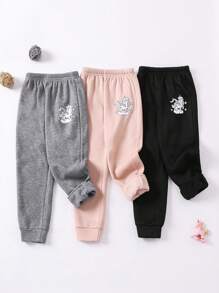 SHEIN Young Girl 3pcs Adorable Pony Printed Cozy Warm Fleece High-Waisted Thick Sweatpants For Fall And Winter - Multicolor - View 1