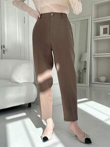 DAZY 女士纯色商务休闲裤，女士正装裤 - 棕色 - 查看 4