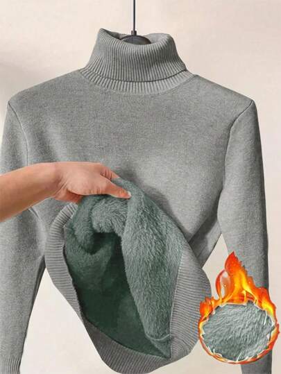 Franclia Suéter de cuello alto con forro térmico, de ajuste ceñido y mangas largas, diseño de otoño/invierno