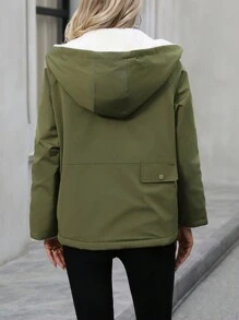 SHEIN LUNE Solid Color Hooded Fleece Padded Padded Coat Clothes Winter