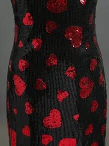 SHEIN Girls' Sequin Heart Decor Spaghetti Strap Formal Gown Dress With Slit - Black - View 3