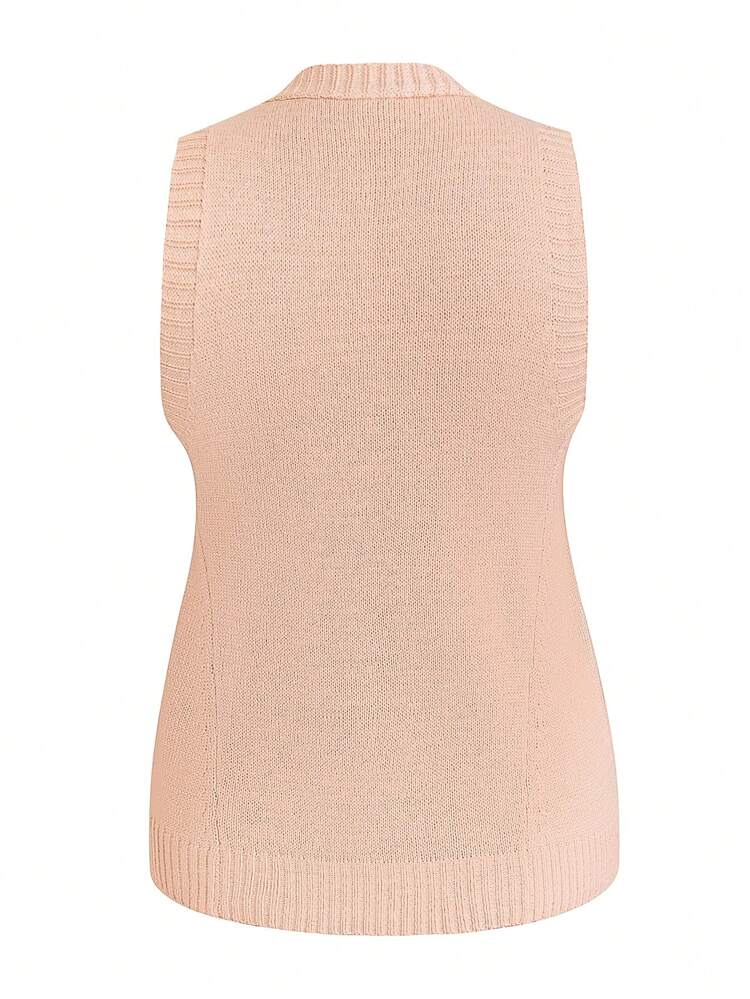1pc Marled Knit Dual Pocket Sweater Vest