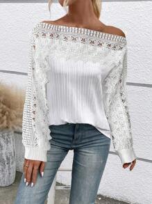 Breezaya 水溶蕾絲拼接燈籠袖襯衫 - 白色 - 查看 4