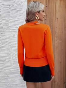 SHEIN Clasi 純色長袖開衫毛衣 - 珊瑚橙 - 查看 2