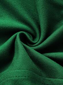 SHEIN ICON 大尺寸純色綁領長袖修身t恤 - 綠色 - 查看 3