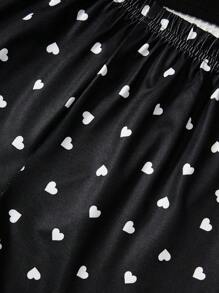 SHEIN 3pcs/Set Tween Girls' Casual Cat Pattern Round Neck T-Shirt, Heart Pattern Pants And Shorts Pajama Set