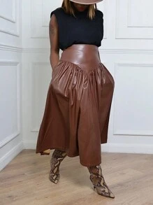 Slaydiva Falda De Mujer De Cintura Ancha Con Pliegues De Pu