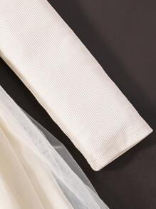 SHEIN Cô gái Tween Tay áo dài chất liệu da PU Áo khoác Với Lưới Đầm Hai chiếc Bộ , Mùa Đông - Nhiều màu - Xem 5