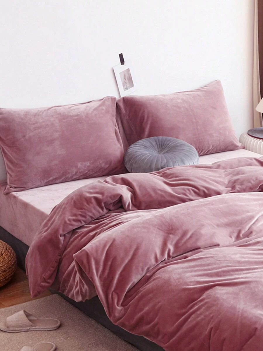 3pcs Mauve Crystal Velvet Bedding Set - Purple - View 1
