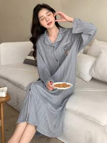 DAZY 女式睡裙,熊經織和字母圖案 - 灰色 - 查看 3