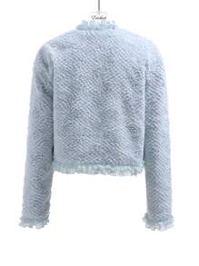 Enchnt Women's Plush Jacket With Ruffled Edges