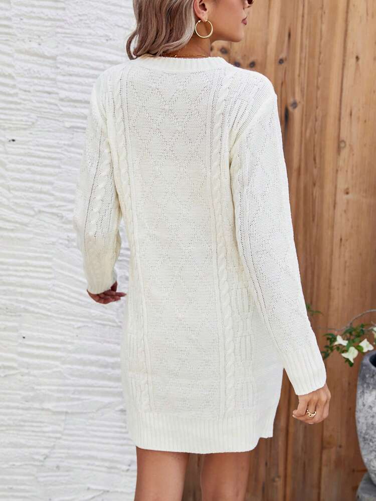 Round Neck Cable Knit Sweater Dress