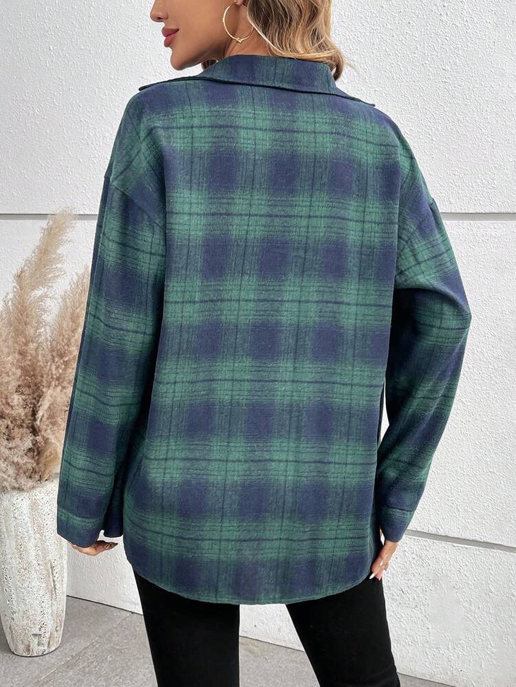Plaid Drop Shoulder Casual Jacket