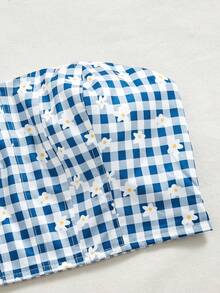 Soleia 格子花卉圖案無肩帶上衣 - 藍色 - 查看 3