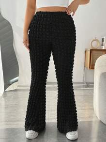 SHEIN EZwear 大码纯色喇叭裤 - 黑色 - 查看 1