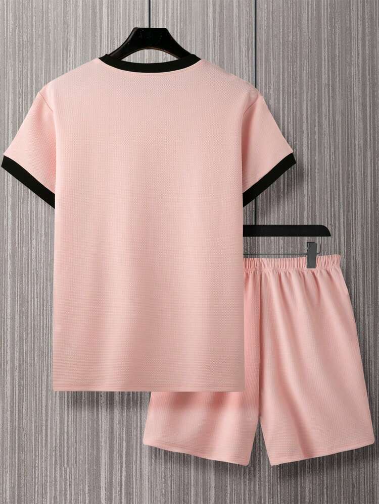 Men'S Hemmed Short Sleeve T-Shirt And Shorts Set