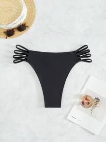 SHEIN Swim Summer Beach Cutout Side Swim Bottom - Black - View 4