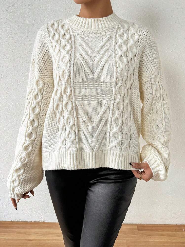 Solid Color Drop Shoulder Lantern Sleeve Knit Pullover Fall Winter Sweater
