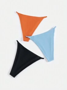 SHEIN Swim Curve 3入組大尺寸純色比基尼下褲,嘉年華必備 - 彩色 - 查看 2