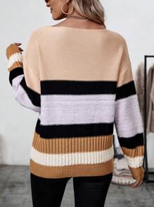 SHEIN LUNE Suéter De Hombro Caído Con Color Contrastante Para Mujer