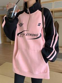 Dazy Star Sudadera De Manga Raglán Con Estampado De Letras Y Bloques De Color Para Mujer - Rosa - Ver 7