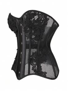 大尺碼女用漁網無肩帶緊身上衣 - 黑色 - 查看 6