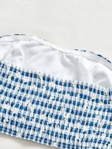 Soleia 格子花卉圖案無肩帶上衣 - 藍色 - 查看 4