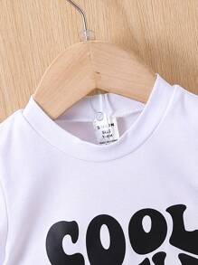 SHEIN 2 Piezas/set Conjunto De Camiseta Y Pantalones Cortos Casual Deportivo Para Bebé, Con Impresión De Letra Simple Y Estilo Urbano