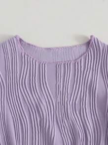 SHEIN 年輕女孩紫色波浪紋短袖上衣和長褲休閒套裝 2件套 - 紫色 - 查看 6