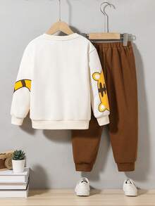 Dễ thương Và Thoải mái Phim hoạt hình động vật Mẫu Vòng cổ Áo nỉ Và Quần thể thao Bộ Đối với Con trai - Màu be - Xem 2