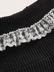 Flirla Plus Size Embroidery Mesh Decor Off The Shoulder Sweater Dress - Black - View 4