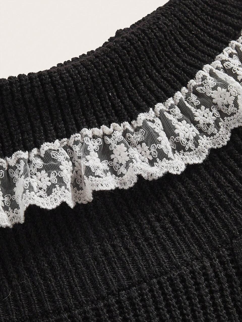Plus Size Embroidery Mesh Decor Off The Shoulder Sweater Dress