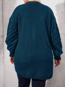 SHEIN Cottnline Plus Size Drop Shoulder Double Pocket Cardigan - Dusty Blue - View 2