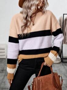 SHEIN LUNE Suéter De Hombro Caído Con Color Contrastante Para Mujer