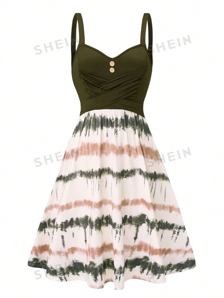 SHEIN Clasi Plus Size-trägerkleid Mit Verdrehter Vorderseite - Verschiedenfarbig - Übersicht 1