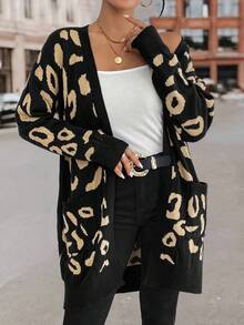 SHEIN LUNE 女士豹紋下垂肩長袖開襟衫 - 彩色 - 查看 3