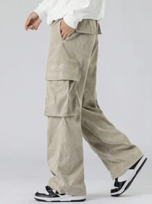 Manfinity Hypemode Loose-Fit Men's Drawstring Waist Cargo Pants With Pockets - Khaki - View 5