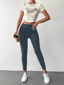 EURMUSE 素色寬腰帶條紋針織緊身打底褲